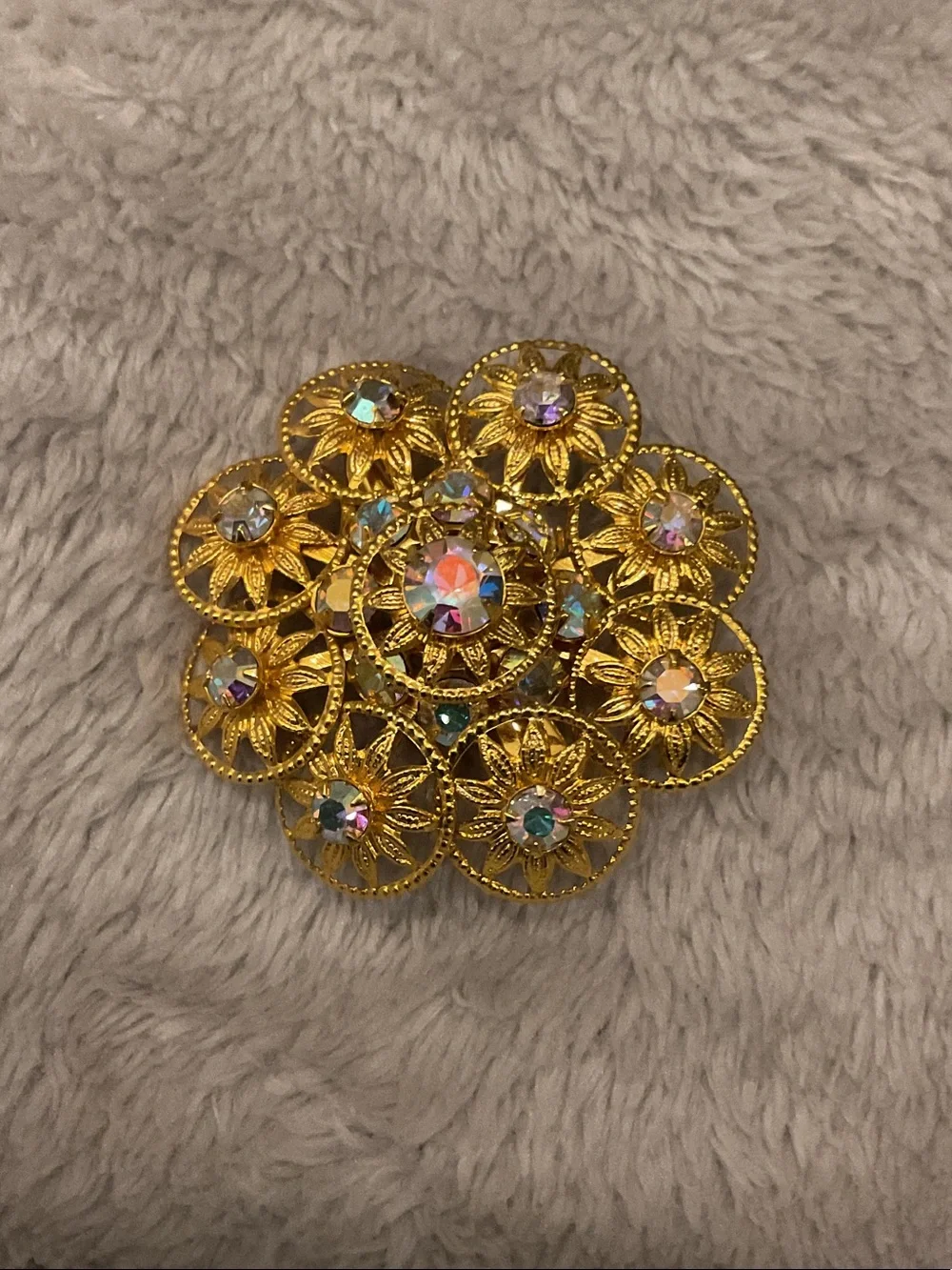 Gold-Tone Floral Aurora Crystal Brooch - Women's Fashion Pin